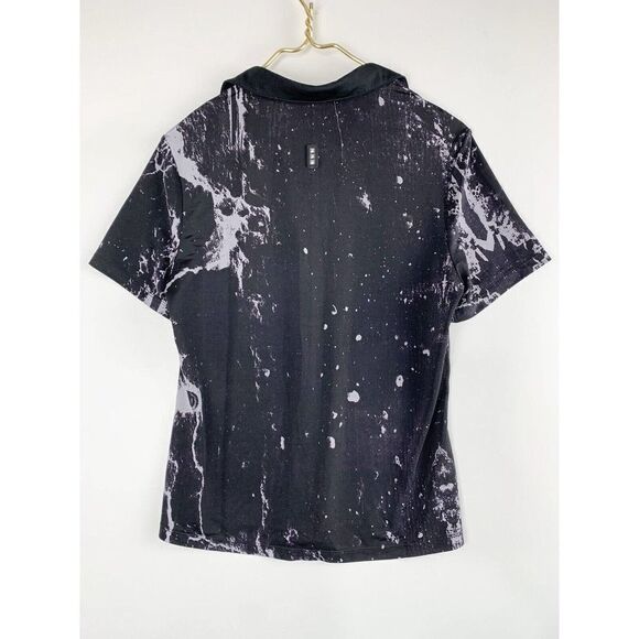 JAMIE SADOCK Black Marble Splatter Short Sleeve Collared Golf Shirt Womens Sz M - Picture 5 of 5